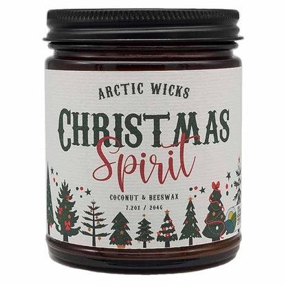 Coconut Beeswax Candle 9oz Amber, Non-Toxic Clean Burn – Scented Christmas Spirit