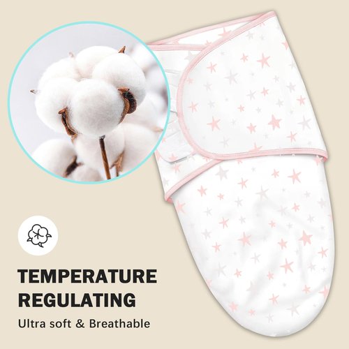 Cute Castle 3-Pack Baby Swaddle Sleep Sacks - Newborn Swaddle Sack - Ergonomic Baby Swaddles Blanket Warp for Boys and Girls - Baby Essentials (0-3 Months - Pink, Moon, Stars)