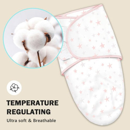 Cute Castle 3-Pack Baby Swaddle Sleep Sacks - Newborn Swaddle Sack - Ergonomic Baby Swaddles Blanket Warp for Boys and Girls - Baby Essentials (0-3 Months - Pink, Moon, Stars)