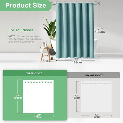 Dynamene Long Shower Curtain - 78 inch Long Waffle Weave Heavy Duty Fabric Shower Curtains for Bathroom, Neutral Weighted Hotel Spa Luxury Bath Curtain Set with 12 Plastic Hooks,72x78,Teal