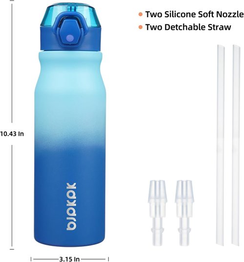 BJPKPK Insulated Water Bottle - 25oz Stainless Steel Flask with Straw & Carry Handle - Sky Blue