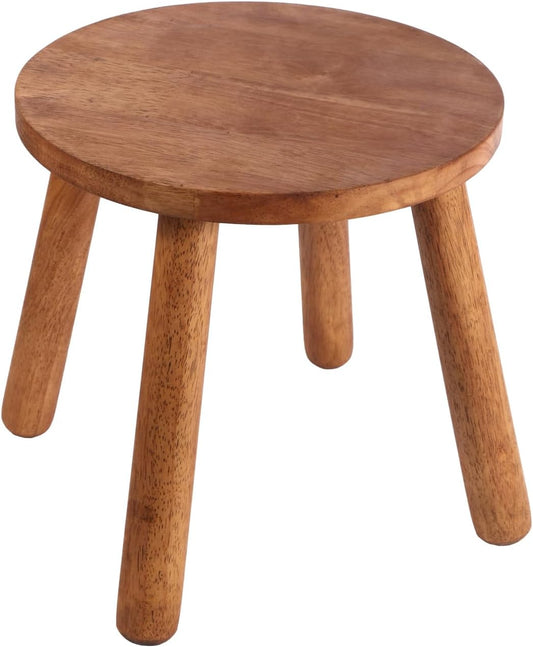 Skiennix Round Solid Wooden Step Stool - Detachable Wood Legs for Versatile Use | 11.8" Walnut Finish