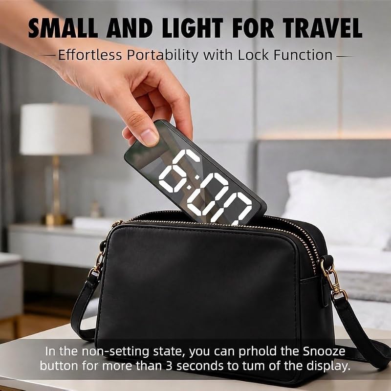 Digital Mini Clock LED Display Black With White Digits