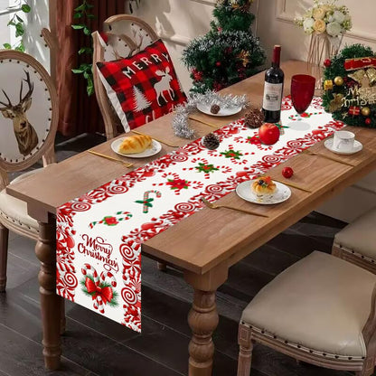 Christmas Linen Red and White Candy Cane Table Runner 72 Inches - Seasonal Holiday Farmhouse Decor - Variation: Red
