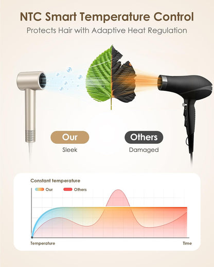 Skiennix Ionic Hair Dryer - 160,000 RPM Professional Blow Dryer with Diffuser | Fast Drying, Lightweight, Low Noise for Curly or Straight Hair