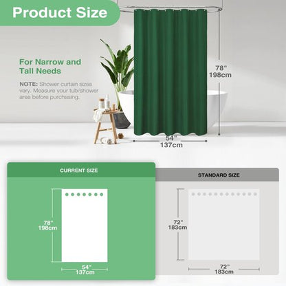 Dynamene Stall Fabric Shower Curtain - 54x78 inch Long Waffle Weave Weighted Thick Cloth Shower Curtains for Bathroom,Heavy Duty Hotel Spa Luxury Bath Curtain Set with 10 Plastic Hooks, Dark Green
