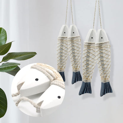 Saihisday Antique Wood Fish Wall Hanging Decor - Hand-Carved Nautical Ornaments | 12.59" H & 7.8" H