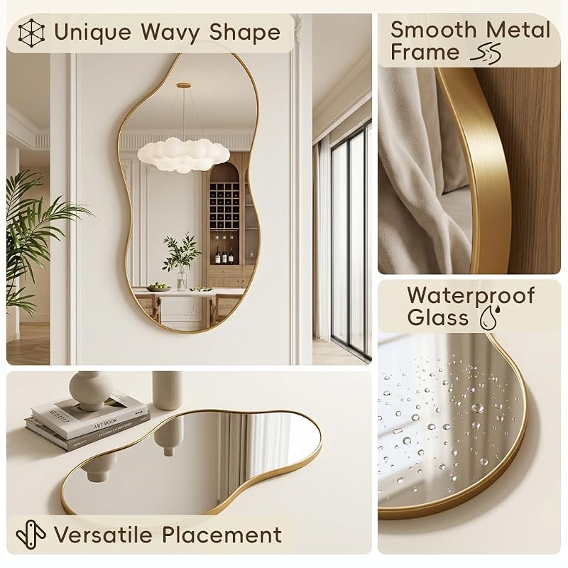 26" x 48" Irregular Wall Mirror – Black & Gold Oval-Edge Framed