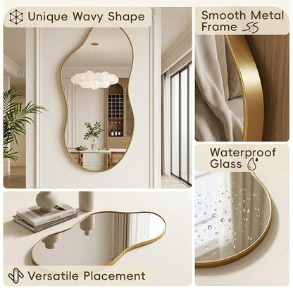 26" x 48" Irregular Wall Mirror – Black & Gold Oval-Edge Framed