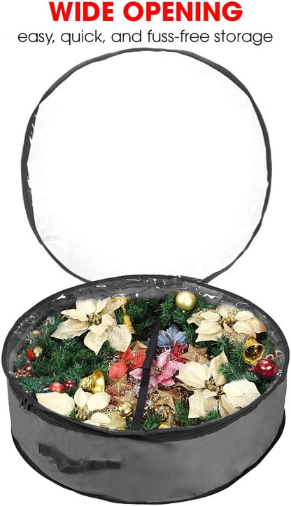 Primode Christmas Wreath Storage Bag 30" - Durable 600D Oxford Container with Clear Top Window | Gray