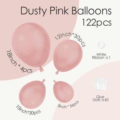 Skiennix 120pcs Dusty Pink Balloons - 5 to 18 Inch Sizes for Boho Wedding & Baby Shower Decor