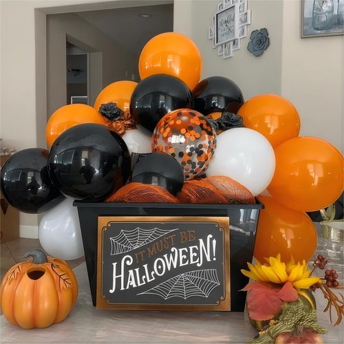 60pcs 12-Inch Halloween Balloons - Premium Latex Party Decorations | Black, White, Orange