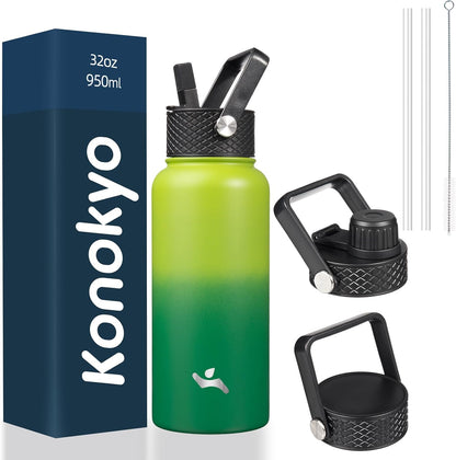 Skiennix 32 Oz Insulated Stainless Steel Water Bottle - Durable Sport Bottle with 3 Lids | Bamboo Grove