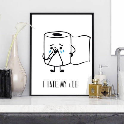 Ovdang Funny Toilet Paper Art | Black & White Framed Canvas Print for Modern Bathrooms