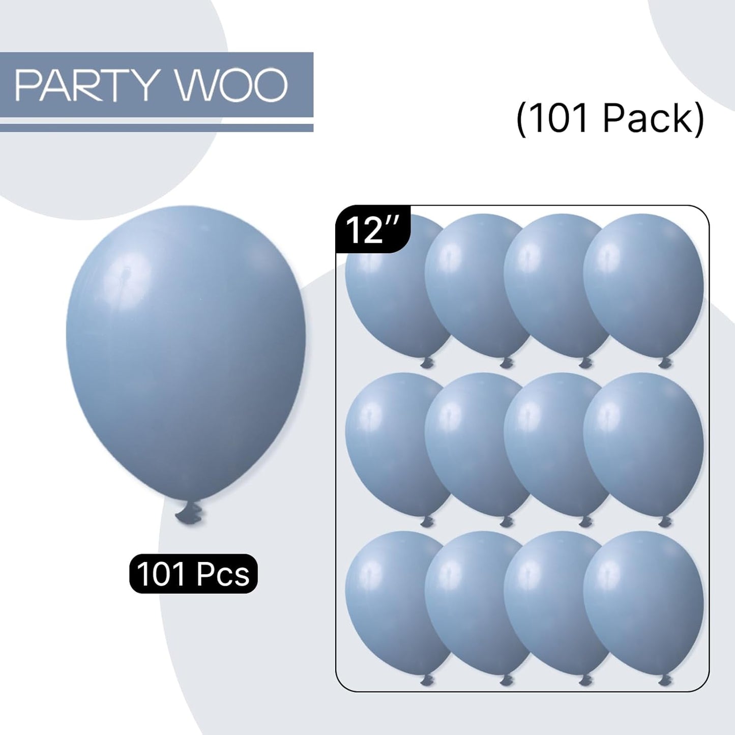 PartyWoo Dusty Blue Balloons - 101pcs 12-Inch Slate Blue Latex Helium Balloons for Baby Shower & Weddings