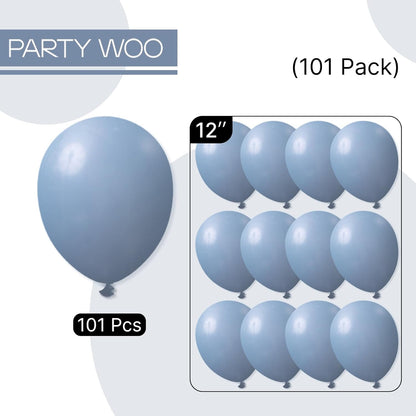 PartyWoo Dusty Blue Balloons - 101pcs 12-Inch Slate Blue Latex Helium Balloons for Baby Shower & Weddings