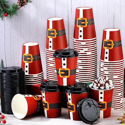 Christmas Disposable Coffee Cups with Lids 12oz Santa Pattern Pack of 120