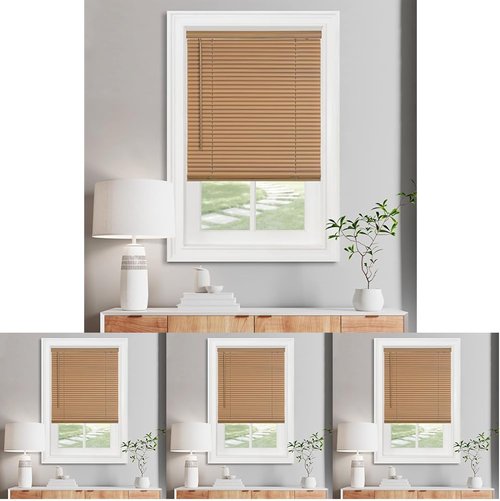 Achim Home Decor Cordless Mini Blinds - Light Filtering, Woodtone, 27" W x 72" L, 1" Slat Size | Pack of 4
