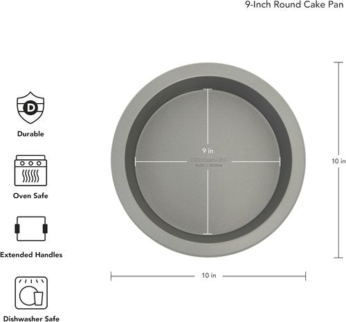KitchenAid Round Cake Pan - Nonstick Swiss Engineered Aluminized Steel, Dishwasher Safe, 9 Inch, Contour Silver