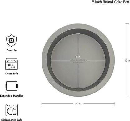 KitchenAid Round Cake Pan - Nonstick Swiss Engineered Aluminized Steel, Dishwasher Safe, 9 Inch, Contour Silver