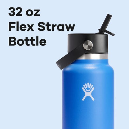 Hydro Flask Water Bottle - Insulated Stainless Steel - 32 Oz Cascade Blue with Wide Straw Lid & Leakproof Design