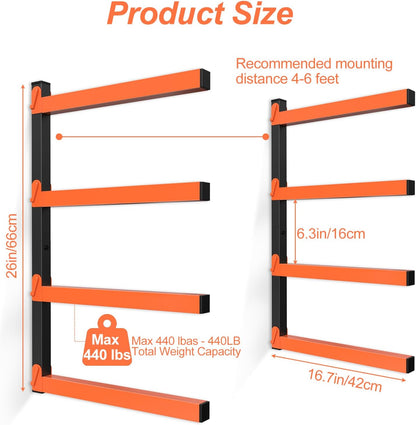 NANANARDOSO Wall Mount Wood Organizer - Heavy Duty Metal Shelf with 4 Levels | Lumber Storage Racks, 4 Pack