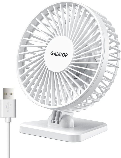 Gaiatop USB Desk Fan - Powerful Portable Mini Fan with 3 Speeds | Quiet Cooling for Home & Travel - White
