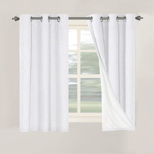 H.VERSAILTEX Primitive Linen Curtains 100% Blackout Curtain Drapes Burlap Curtains with White Thermal Insulated Liner, Grommet Top Drapes Living Room/Bedroom (2 Panels, 42 x 54 Inch, Pure White)