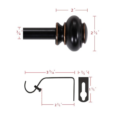 H.VERSAILTEX Single Window Curtain Rods for Windows 28 to 48 Inches Adjustable Decorative 3/4 Inch Diameter with Classic Finials, Black