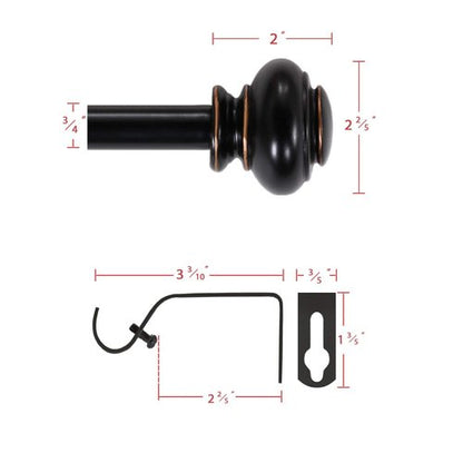 H.VERSAILTEX Single Window Curtain Rods for Windows 28 to 48 Inches Adjustable Decorative 3/4 Inch Diameter with Classic Finials, Black