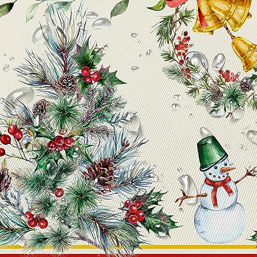 Oval Christmas Tablecloth 60 x 84in with Elk & Tree Holiday Decor - Waterproof Polyester