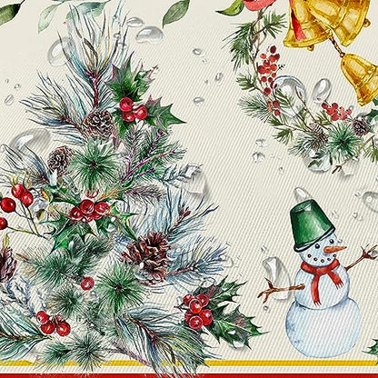 Oval Christmas Tablecloth 60 x 84in with Elk & Tree Holiday Decor - Waterproof Polyester