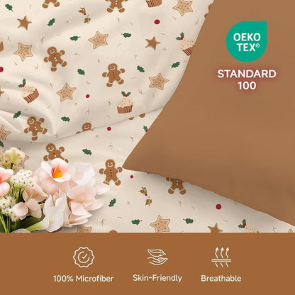 Beige Cartoon Christmas Duvet Cover Twin - 1 Duvet Cover + 1 Pillowcase, Microfiber, For Kids & Adults (Variation: Beige Cartoon+Twin(No Comforter))