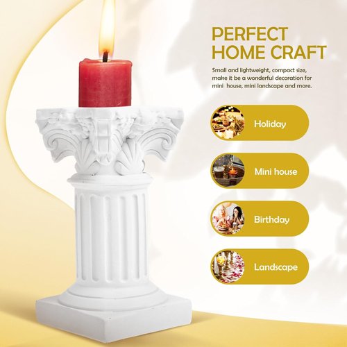HOMSFOU Greek Columns Candle Holders - 10Pcs Rustic Resin Pillar Statues for Farmhouse Decor | White
