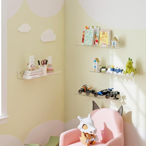 Dooiclear Floating Wall Shelves - 15" Clear Acrylic Display Shelves for Home & Office Decor