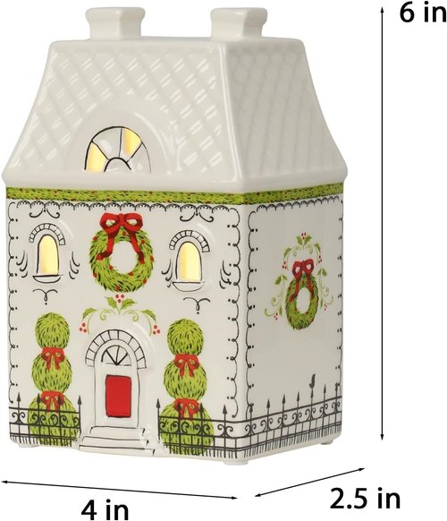 Cynkeyee Village House Christmas Decorations - 6-Inch White Ceramic Décor with Lights for Indoor Tabletop