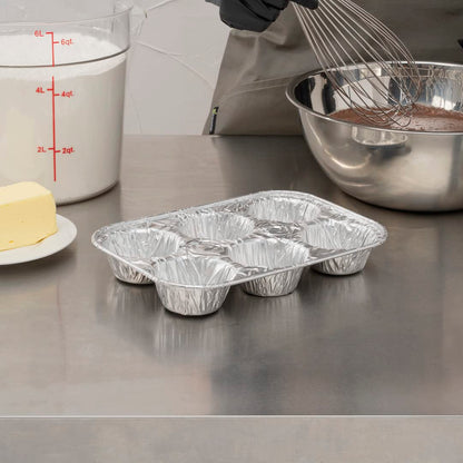 Restaurantware Pastry Tek 9.5 x 6.5 x 1.5 Inch Muffin Tins 25 Disposable Cupcake Pans - 6 Cavities Standard Size Silver Aluminum Baking Pans Durable For Baking Cupcakes Muffins or Mini Pies