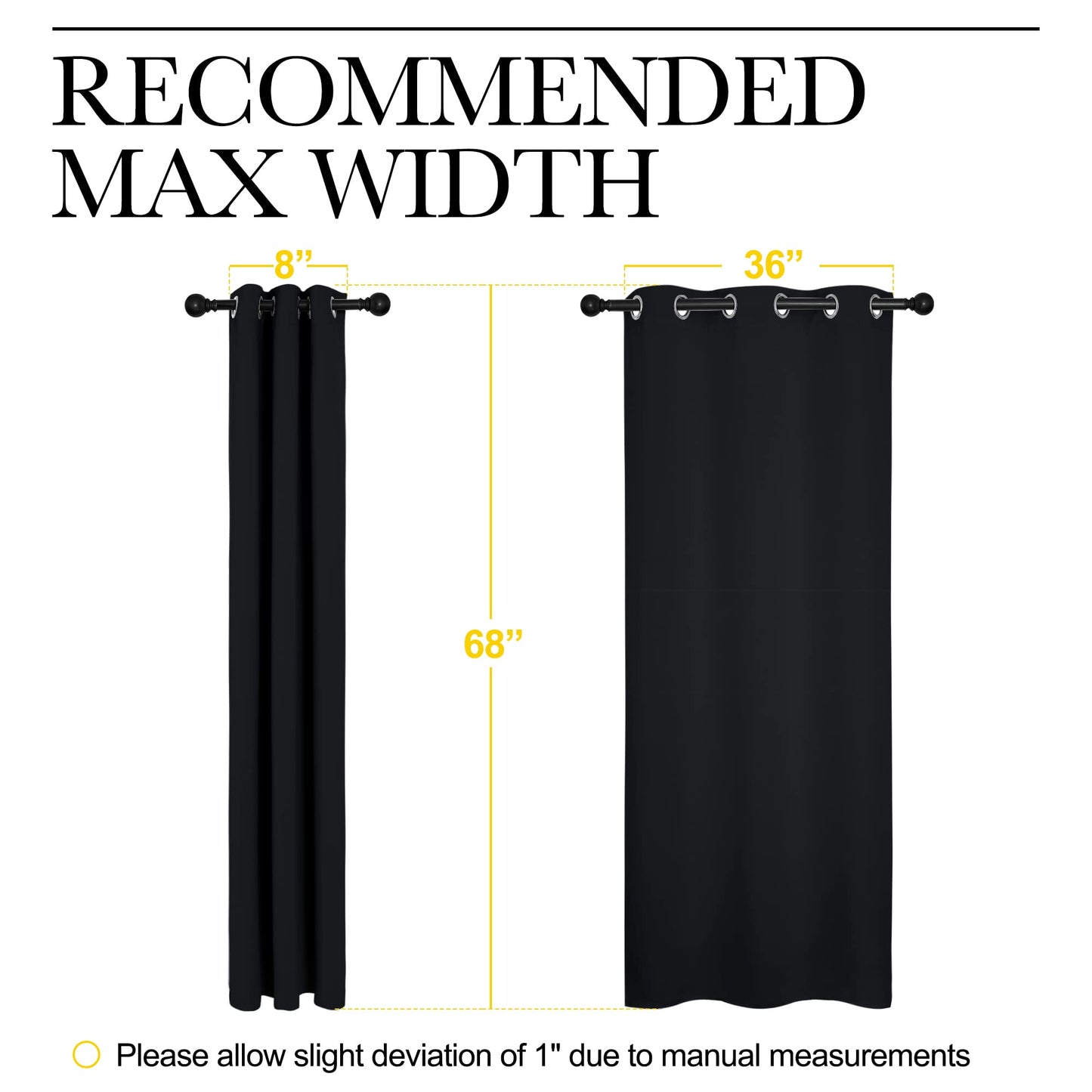 NICETOWN Bathroom Blackout Thermal Curtains and Drapes, Black Solid Thermal Insulated Grommet Blackout Drapery Panels for Window (2 Panels, 42 inches Wide by 68 inches Long, Black)