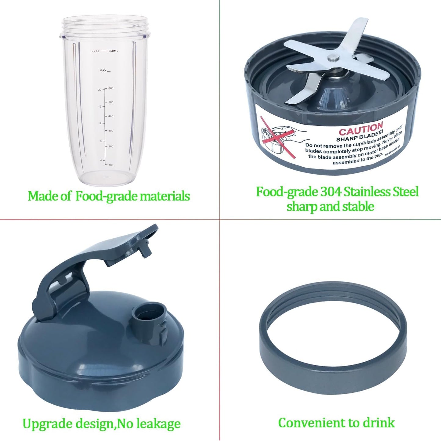 NutriBullet 32oz Blender Cups & Blade Set - 5 Replacement Parts for 600W/900W Blenders