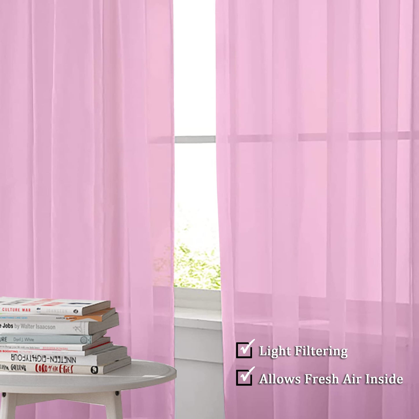 OWENIE Pink Sheer Curtains 96 Inch Length, Elegant Sheer Curtains for Bedroom, Window Voile Sheer Curtain Panels/Drapes/Treatment for Living Room, 2Pcs, Each 42" W x 96" L