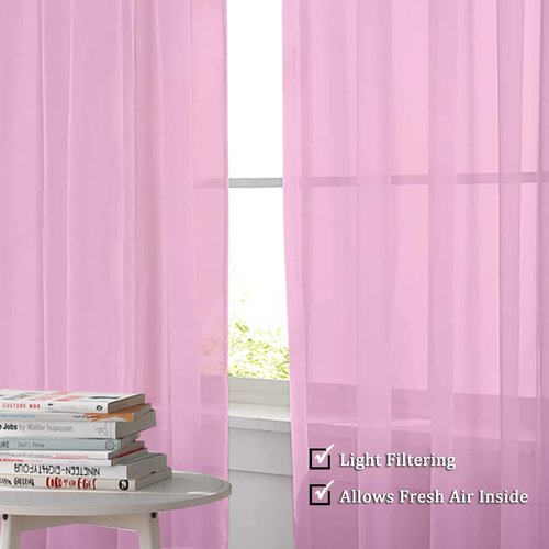 OWENIE Sheer Curtains Light Pink, Sheer Curtains 63 inches Length 2 Panels Set, Rod Pocket Voile Fimly Sheer Drapes for Living Room/Bedroom, 2pcs, Each 42" W x 84" L