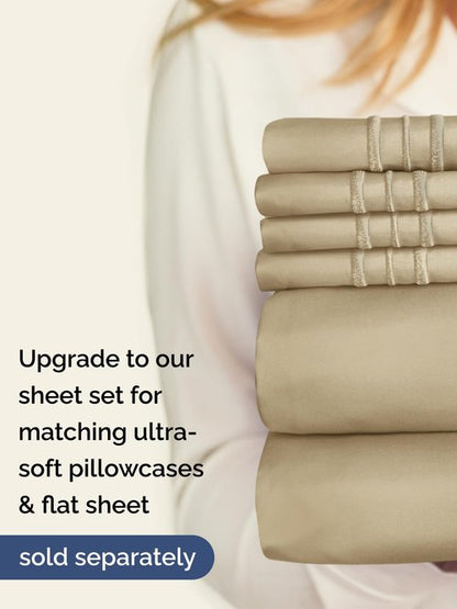 Extra Deep Split King Fitted Sheet - Hotel Luxury Single Fitted Sheet Only - Easily Fits 18 inch to 24 inch Mattress - Ultra Soft, Wrinkle & Fade Free w/Extra Deep Pocket - Breathable & Comfy - Beige