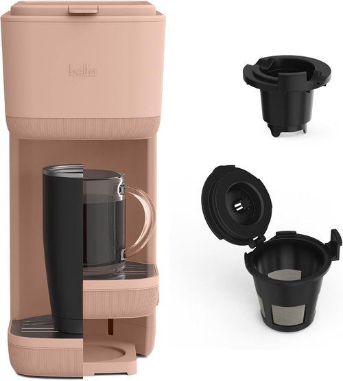 BELLA Single Serve Coffee Maker - K Cup & Ground Coffee Compatible | Adjustable Drip Tray, Auto Shutoff, 6oz to 14oz Brews