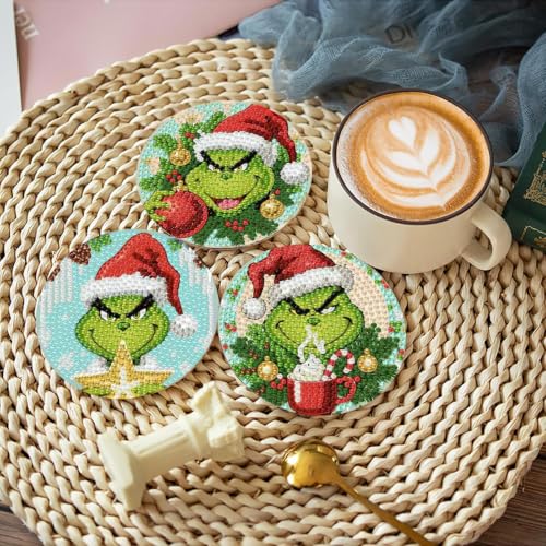 Christmas Diamond Art Coasters Kit 8 Pieces with Holder - JXBD155-US