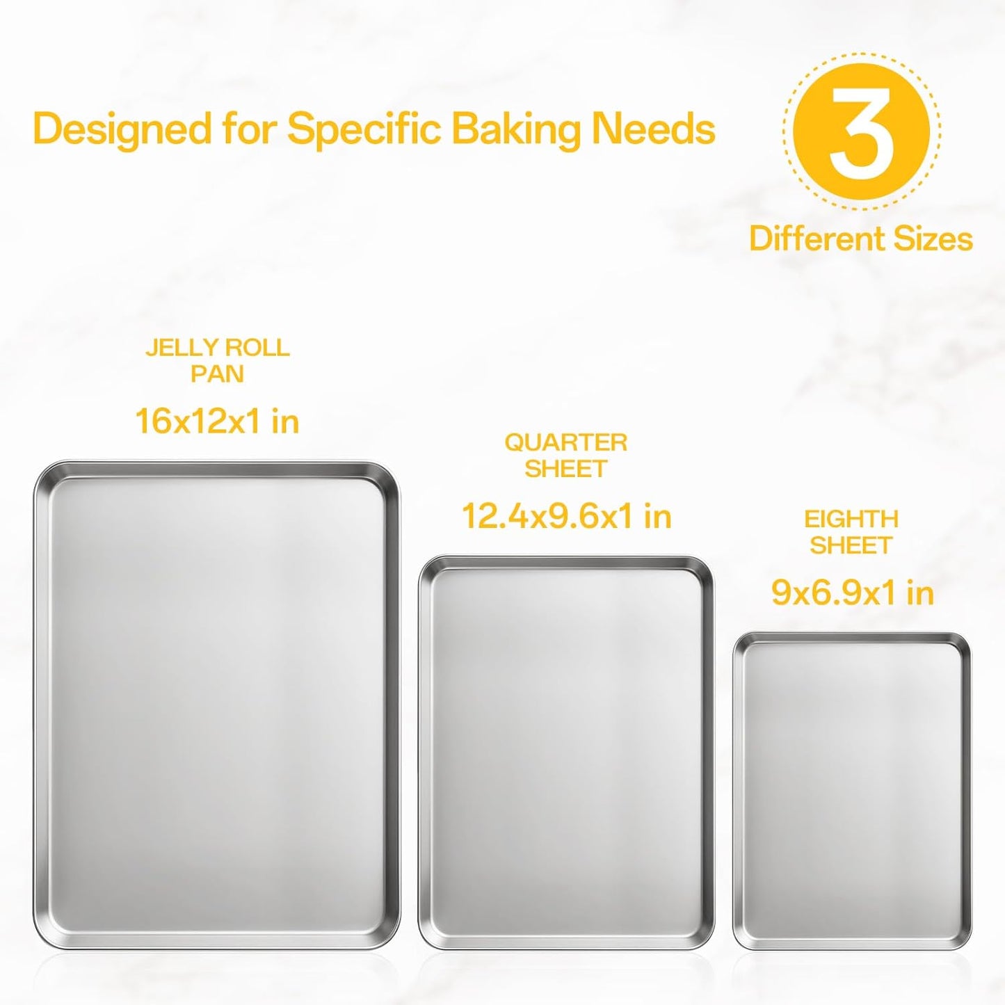 Ohtomber Stainless Steel Baking Sheet Pan Set - Heavy Duty 3 Pack Cookie Sheets | 9/12/16 Inch Trays for Roasting