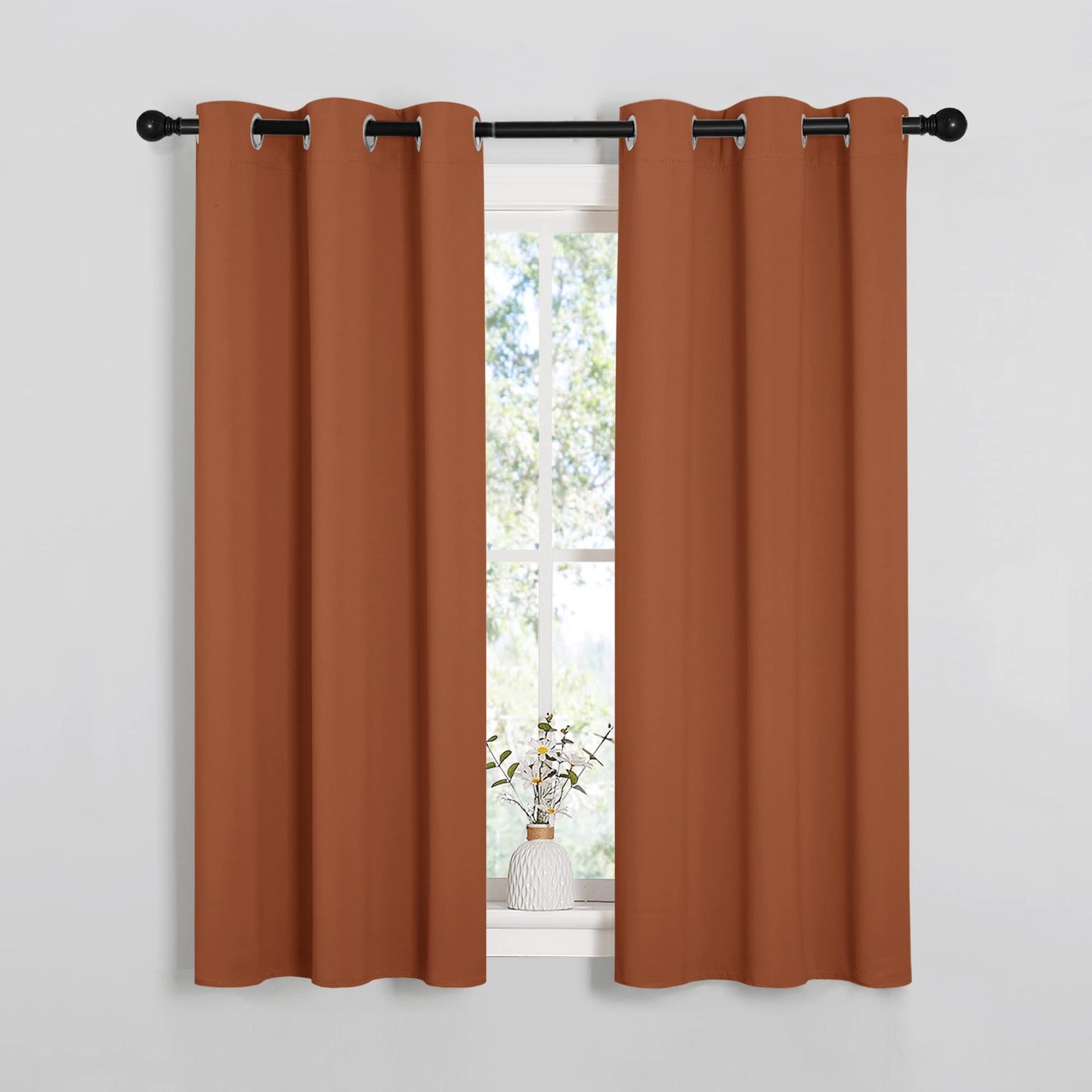 NICETOWN Blackout Halloween Draperies Curtains for Girls Room, Nursery Essential Thermal Insulated Grommet Top Blackout Panels (Burnt Orange, 1 Pair, 34 x 54 inches)