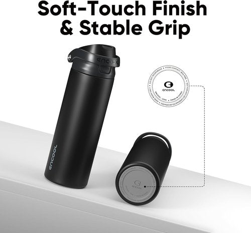 ENCOOL Insulated Water Bottle - Leakproof Dual-Sip Design | Keeps Drinks Cold All Day, 24 oz, Jet Black