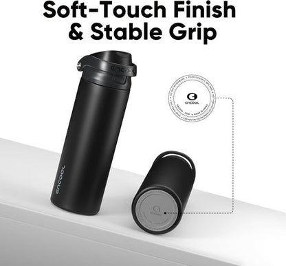 ENCOOL Insulated Water Bottle - Leakproof Dual-Sip Design | Keeps Drinks Cold All Day, 24 oz, Jet Black