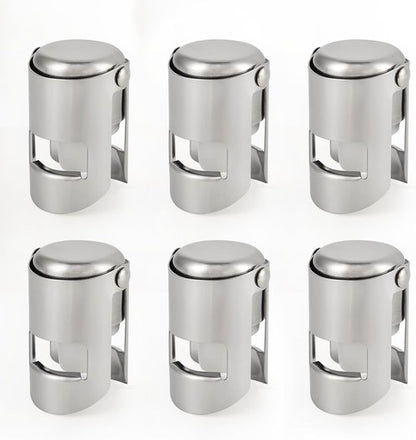 I-MART Pack of 6 Stainless Steel Champagne Stoppers, Prosecco, Sparkling Wine Bottle Stopper, Cork