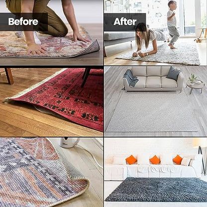 Muddy Mat® | Absorbent Microfiber Chenille Door Mat Atlantic Blue 18" x 28" with Heavy Duty Non-Slip Rug Corner Pad (Pack of 4)- Double-Sided Adhesive Pad for Corners - Ultimate Floor Protection Combo